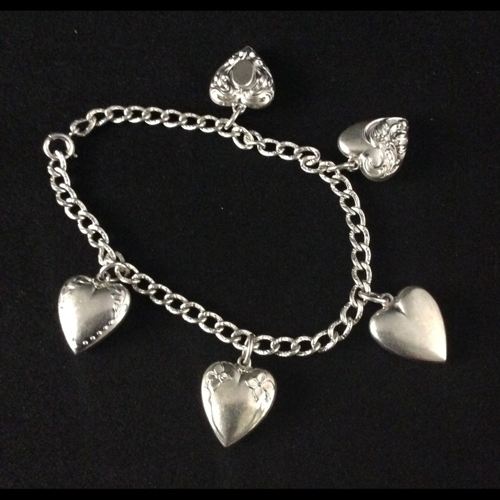 Vintage Sterling Silver Heart Charm Bracelet